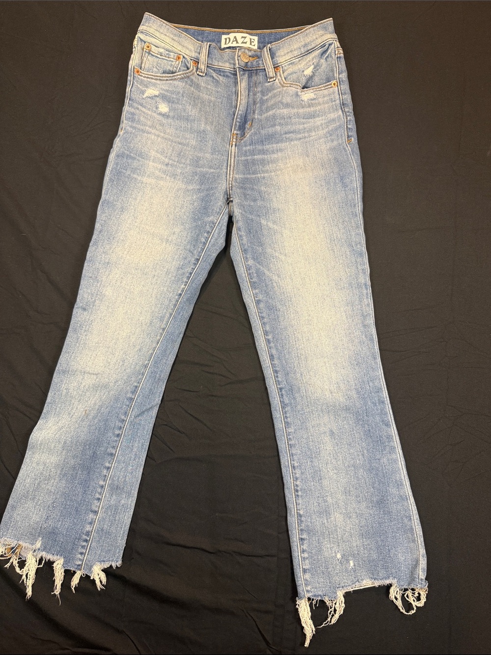 DAZE Women's Light Blue Distressed Flare Jeans Size 27 Stretch Y2K